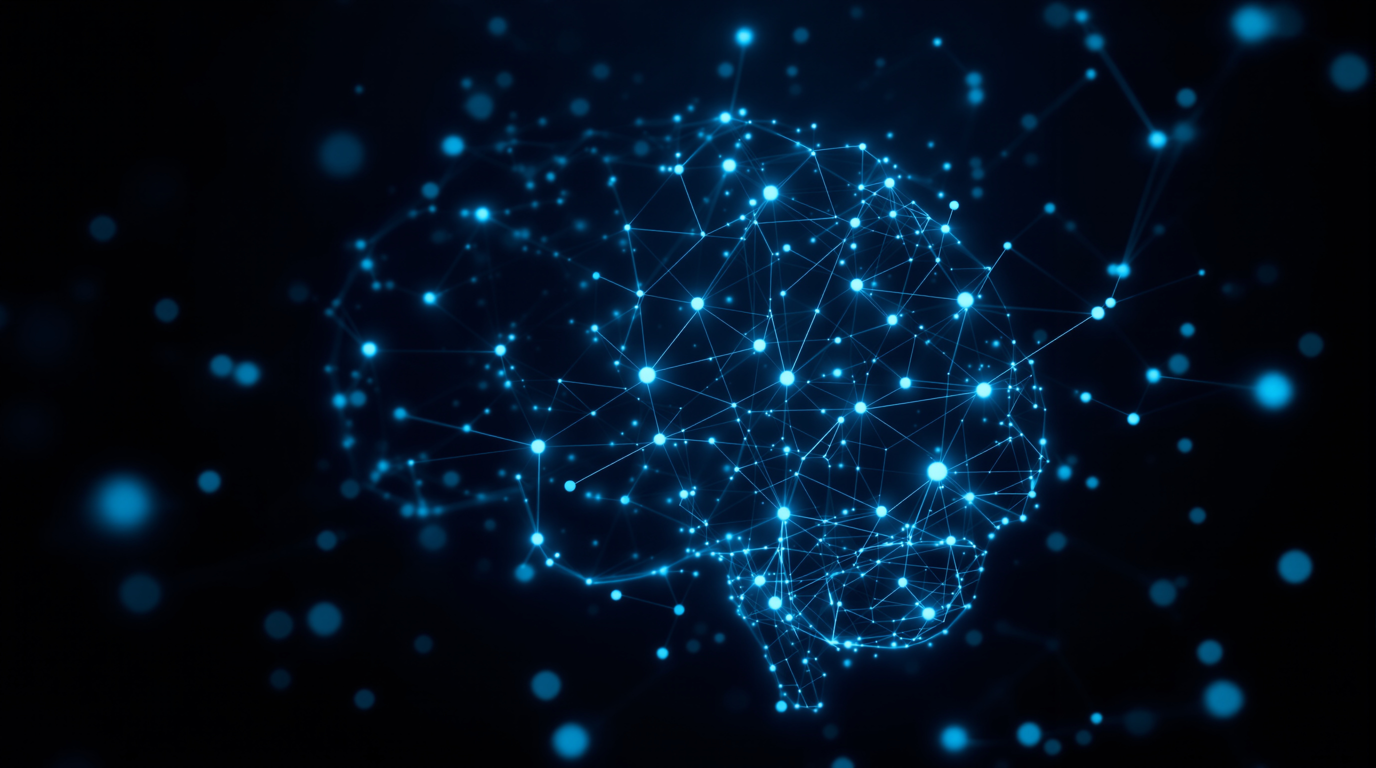 Abstract neural network forming a brain silhouette, representing cognitive focus and attention